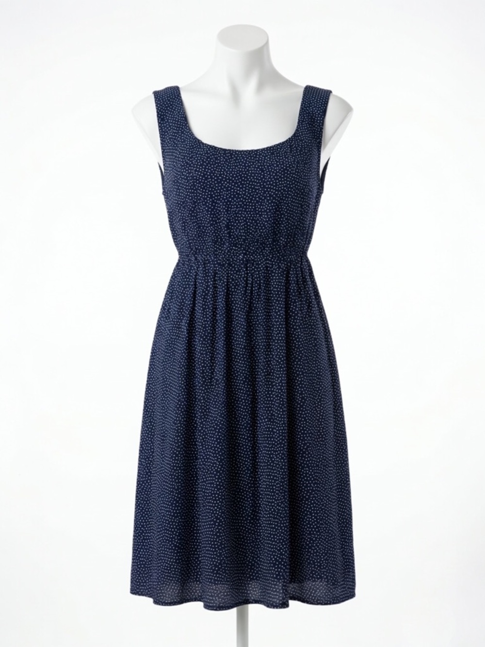 Emma Michelle Navy Polka Dot Sleeveless Empire Waist Pleated Midi Dress Size 14